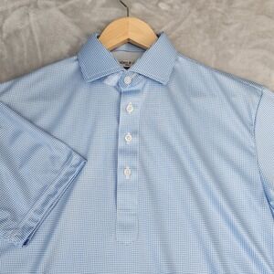 Collars & Co Polo Shirt Men Size Small Blue Houndstooth Semi Spread Crisp Collar